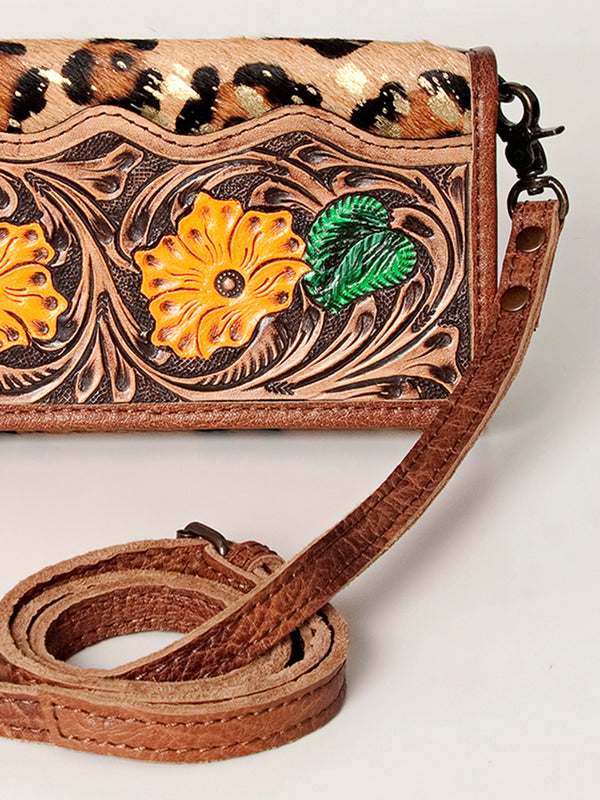 ADBG486 Handcrafted Genuine Leather and Hair on Hide Crossbody with Stitching