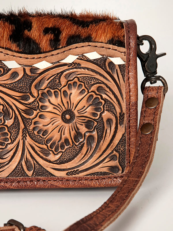 ADBG486 Handcrafted Genuine Leather and Hair on Hide Crossbody with Stitching