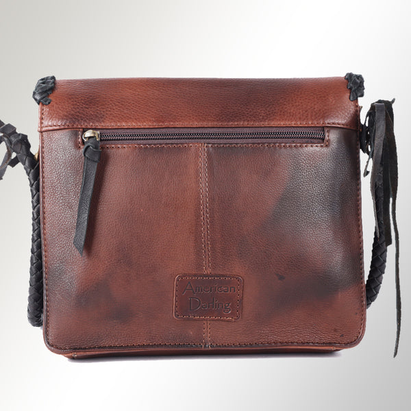 ADBGM261 Handcrafted Leather Crossbody Bag with Turquoise Concho & Braided Trim - Western Shoulder Purse