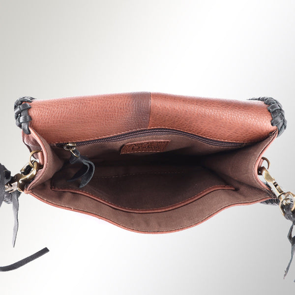 ADBGM261 Handcrafted Leather Crossbody Bag with Turquoise Concho & Braided Trim - Western Shoulder Purse