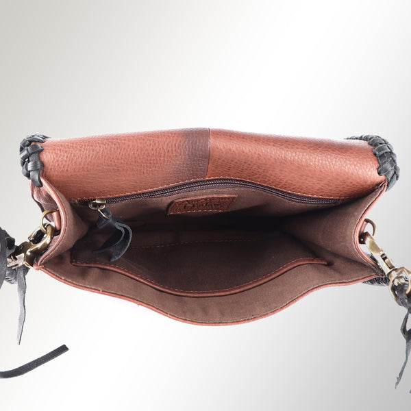 ADBGM261 Handcrafted Leather Crossbody Bag with Turquoise Concho & Braided Trim - Western Shoulder Purse