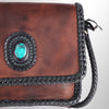 ADBGM261 Handcrafted Leather Crossbody Bag with Turquoise Concho & Braided Trim - Western Shoulder Purse
