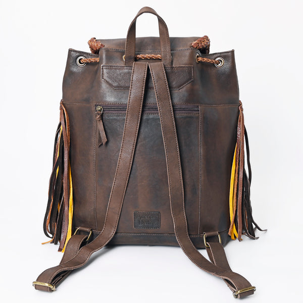 ADBGM275 Western Leather Backpack - Braided Trim, Fringe & Buckle Closure