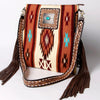 ADBGA269 American Darling Aztec Pattern Woven Tooled Leather Fringed Crossbody