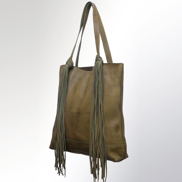 ADBGM119 Genuine Leather Fringe Tote - Western Knotted Strap Shoulder Bag
