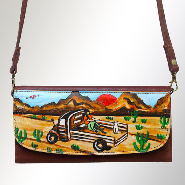 ADBGM112 Hand-Painted Leather Crossbody Clutch - Western Design