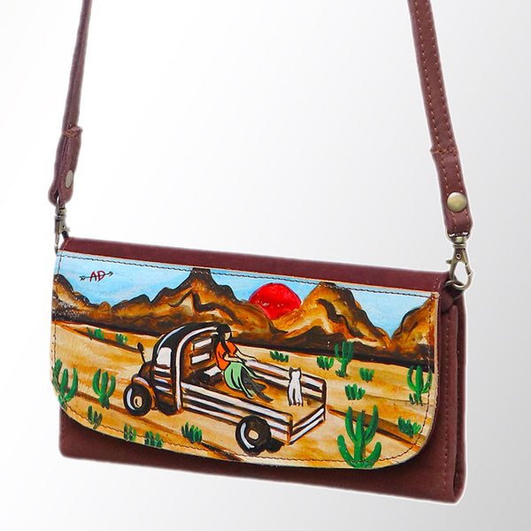 ADBGM112 Hand-Painted Leather Crossbody Clutch - Western Design