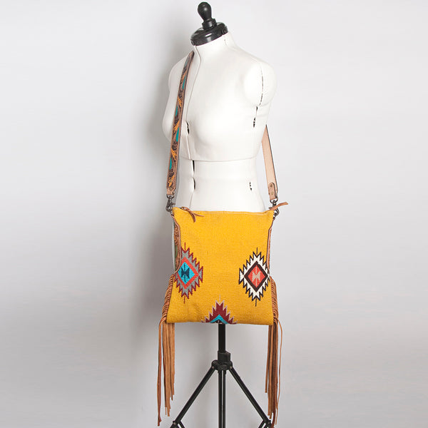 ADBG905 American Darling Hand Woven Saddle Blanket Western Leather Cross body Bag with Fringes