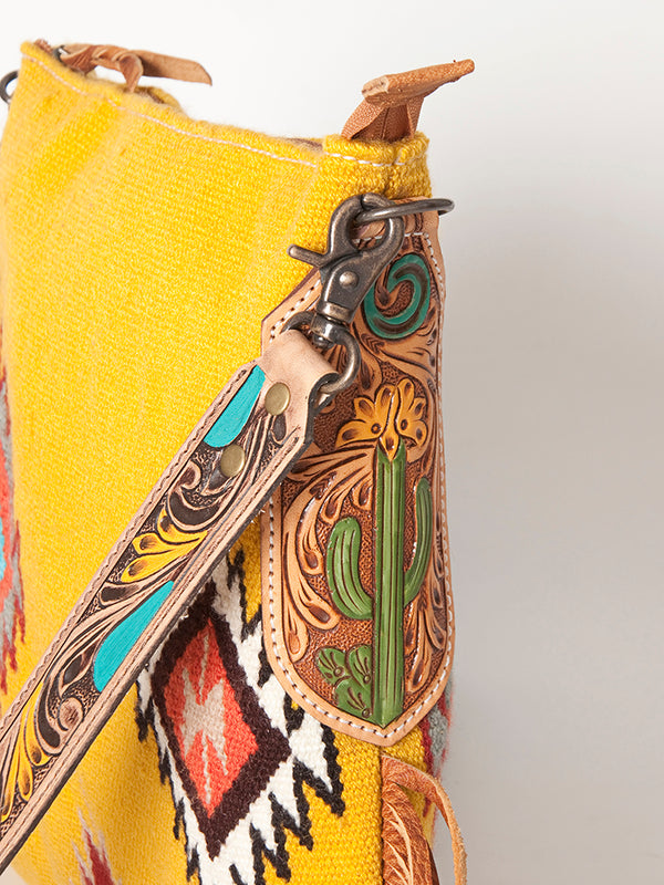 ADBG905 American Darling Hand Woven Saddle Blanket Western Leather Cross body Bag with Fringes