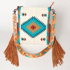 ADBG905 American Darling Hand Woven Saddle Blanket Western Leather Cross body Bag with Fringes