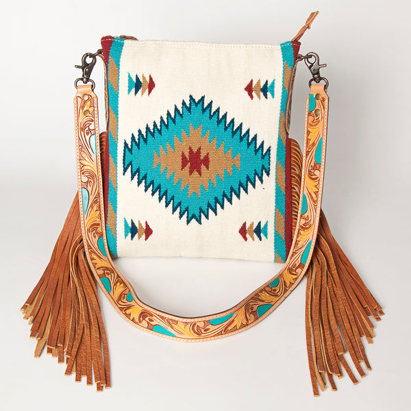 ADBG905 American Darling Hand Woven Saddle Blanket Western Leather Cross body Bag with Fringes