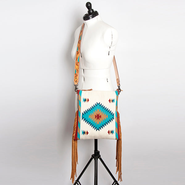 ADBG905 American Darling Hand Woven Saddle Blanket Western Leather Cross body Bag with Fringes