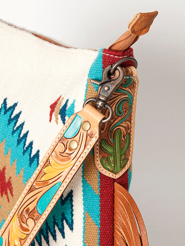 ADBG905 American Darling Hand Woven Saddle Blanket Western Leather Cross body Bag with Fringes