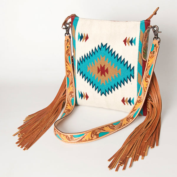 ADBG905 American Darling Hand Woven Saddle Blanket Western Leather Cross body Bag with Fringes