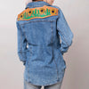 LC-ADSH012 Women s Western Denim Shirt with Sunflower & Cactus Tooled Leather Yoke