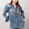 LC-ADSH014 Women s Western Denim Shirt with Sunflower & Cactus Tooled Leather Yoke