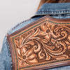 LC-ADSH014 Women s Western Denim Shirt with Sunflower & Cactus Tooled Leather Yoke