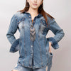 LC-ADSH014 Women s Western Denim Shirt with Sunflower & Cactus Tooled Leather Yoke