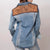 LC-ADSH014 Women s Western Denim Shirt with Sunflower & Cactus Tooled Leather Yoke