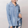 LC-ADSH017 Light Chambray Western Shirt with Tooled Leather Yoke & Turquoise Concho Women s