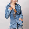 LC-ADSH018 Women's Western Denim Shirt with Hand-Tooled Leather Sunflower Yoke