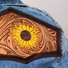 LC-ADSH018 Women's Western Denim Shirt with Hand-Tooled Leather Sunflower Yoke