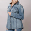 LC-ADSH020 Women's Western Denim Shirt with Hand-Tooled Red Rose Leather Yoke
