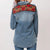LC-ADSH020 Women's Western Denim Shirt with Hand-Tooled Red Rose Leather Yoke