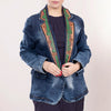 ADBZ017 Women's Blue Denim Western Blazer with Hand-Tooled Leather Lapels