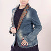 ADBZ018 Premium Denim Western Blazer with Hand-Tooled Floral Turquoise Leather Lapels