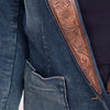 ADBZ020 Artisanal Hand-Tooled Floral Leather & Blue Denim Western Blazer for Women