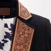 ADBZ011 American Darling Women Western Black Fabric Blazer with Hand-Tooled Leather Lapels