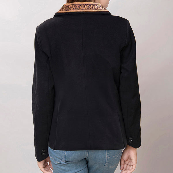 ADBZ011 American Darling Women Western Black Fabric Blazer with Hand-Tooled Leather Lapels