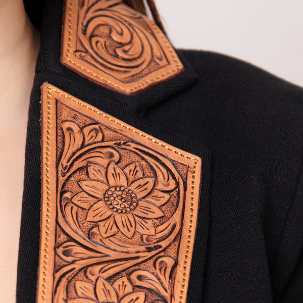 ADBZ013 American Darling Women's Western Black Blazer with Hand-Tooled Leather Trim
