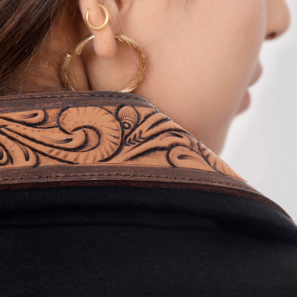 ADBZ014 American Darling Fabric Western Blazer with Hand-Tooled Leather Sunflower Lapels