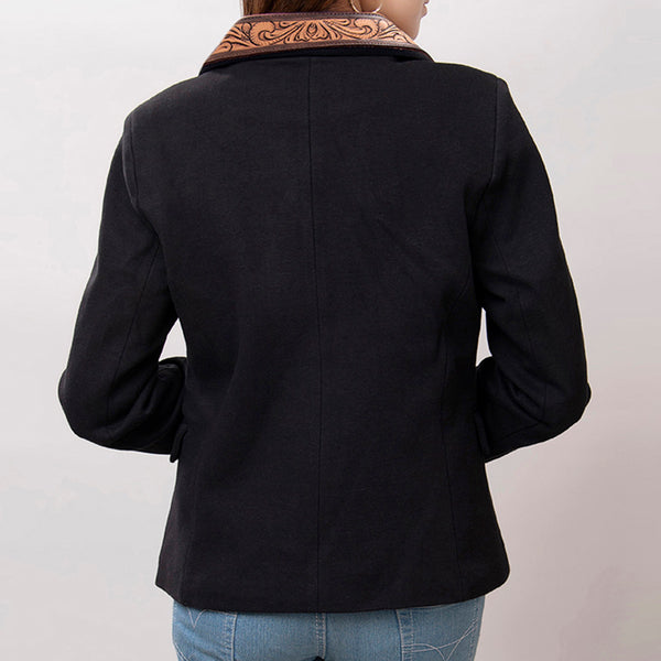 ADBZ014 American Darling Fabric Western Blazer with Hand-Tooled Leather Sunflower Lapels