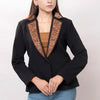 ADBZ014 American Darling Fabric Western Blazer with Hand-Tooled Leather Sunflower Lapels