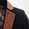 ADBZ015 American Darling Fabric Western Blazer - Hand-Tooled Ornate Leather Lapels