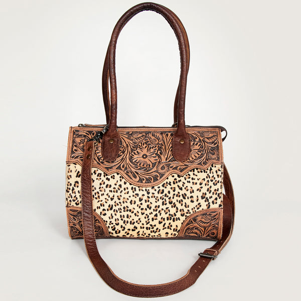 ADBGI108 Cowhide & Tooled Leather Weekender Duffel Bag - Floral Western Travel Purse