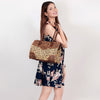 ADBGI108 Cowhide & Tooled Leather Weekender Duffel Bag - Floral Western Travel Purse