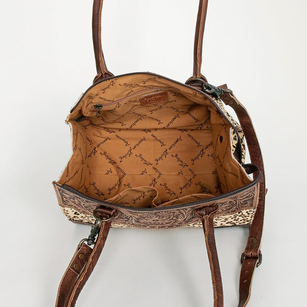 ADBGI108 Cowhide & Tooled Leather Weekender Duffel Bag - Floral Western Travel Purse