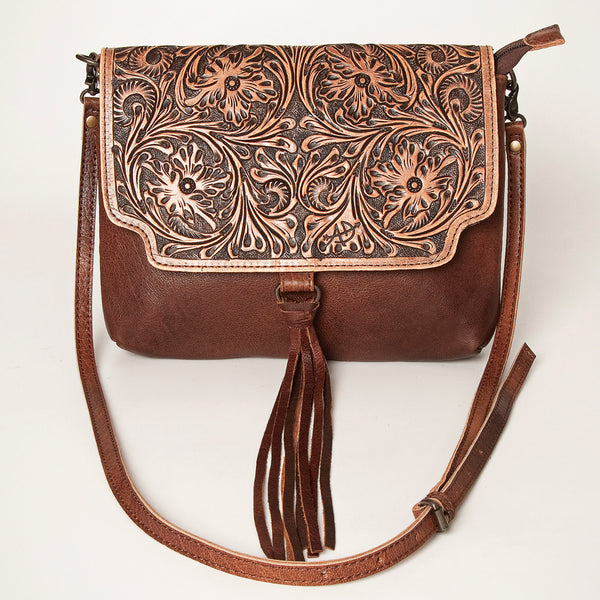 ADBG909 American Darling Handcrafted Hand Tooled Leather Small Cross body Bag with Tassels