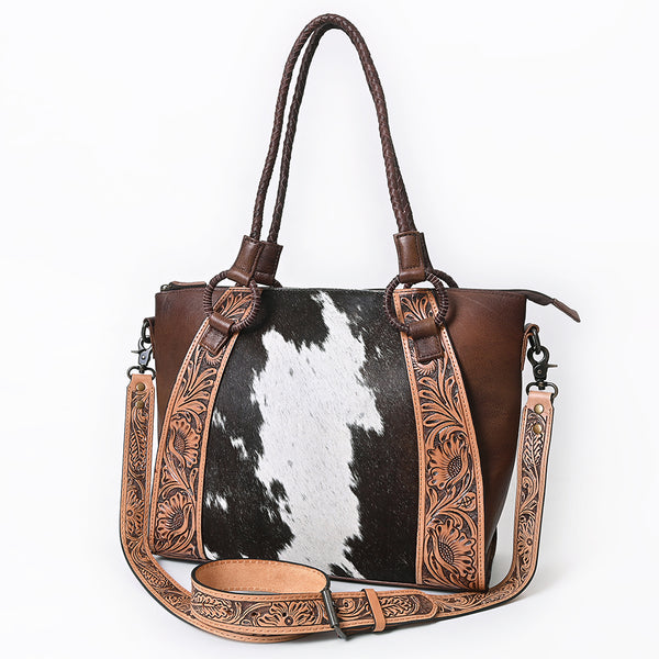 ADBGI146 Cowhide & Tooled Leather Western Tote - Genuine Hair-On Shoulder Bag
