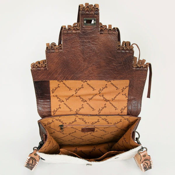 ADBG925 American Darling Handcrafted Hand Tooled Leather and Cowhide Messenger Bag