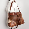 ADBG929 American Darling Western Leather Bucket Bag with Hair-On Cowhide and Hand Tooled Floral Carving