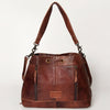 ADBG929 American Darling Western Leather Bucket Bag with Hair-On Cowhide and Hand Tooled Floral Carving
