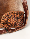 ADBG929 American Darling Western Leather Bucket Bag with Hair-On Cowhide and Hand Tooled Floral Carving