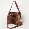 ADBG929 American Darling Western Leather Bucket Bag with Hair-On Cowhide and Hand Tooled Floral Carving
