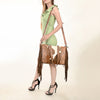 ADBG930 American Darling Western Leather Tote Bag with Hair-On Cowhide and Hand Tooled Floral Trim