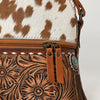 ADBG931 American Darling Western Leather Cross body Bag with Hair-On Cowhide and Hand Tooled Floral Carving